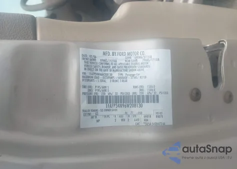 2006 Ford Focus Zx4 из США, поврежденный, VIN 1FAFP34N96W208130